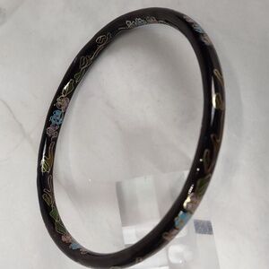 Black Cloisonné Bangle Bracelet -Larger Size RARE